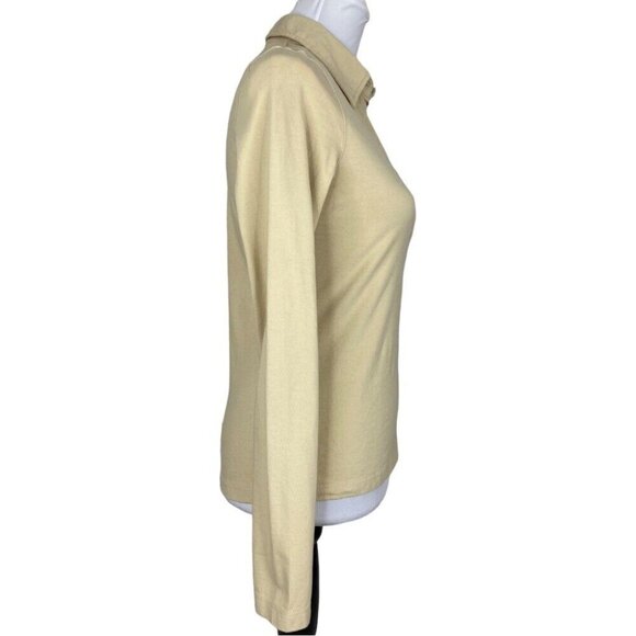 C Organics Women's Tan 1/4 Button Up Long Sleeve Organic Cotton Polo Shirt M/C33 - Picture 2 of 12